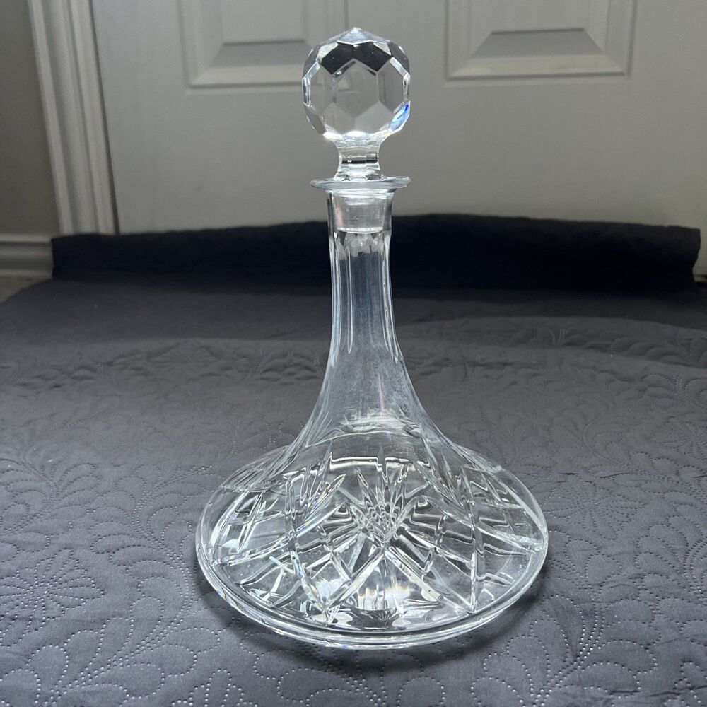 Whiskey Decanter Yugoslavia Vintage 24% Lead Crystal Diamond Pattern Hand Craft